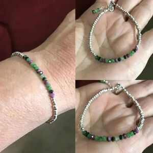 MC - Handmade Thai - Green Purple & Silver Zoisite Beaded Bracelet